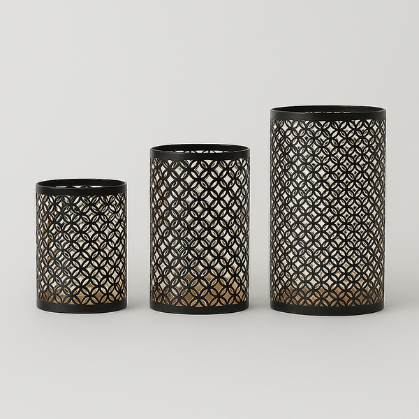 Set of 3 Openwork Candle Holders in Black Metal – Charming Trilogy