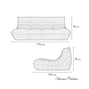 Modern 3 Seater Corduroy Relax Sofa – Sculptural Design and Elegant Texture