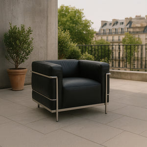 Modernist Grand Comfort Armchair – Genuine Leather &amp; Chrome Frame