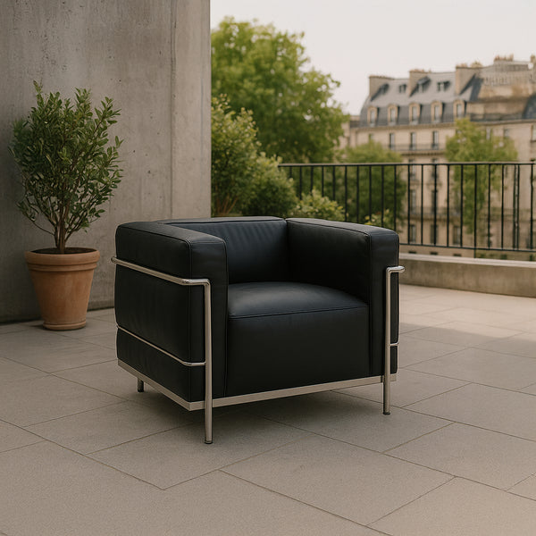 Modernist Grand Comfort Armchair – Genuine Leather &amp; Chrome Frame