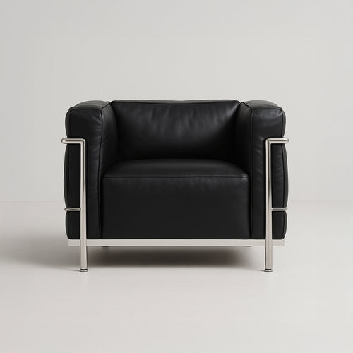 Modernist Grand Comfort Armchair – Genuine Leather &amp; Chrome Frame