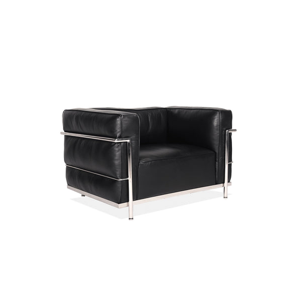 Modernist Grand Comfort Armchair – Genuine Leather &amp; Chrome Frame