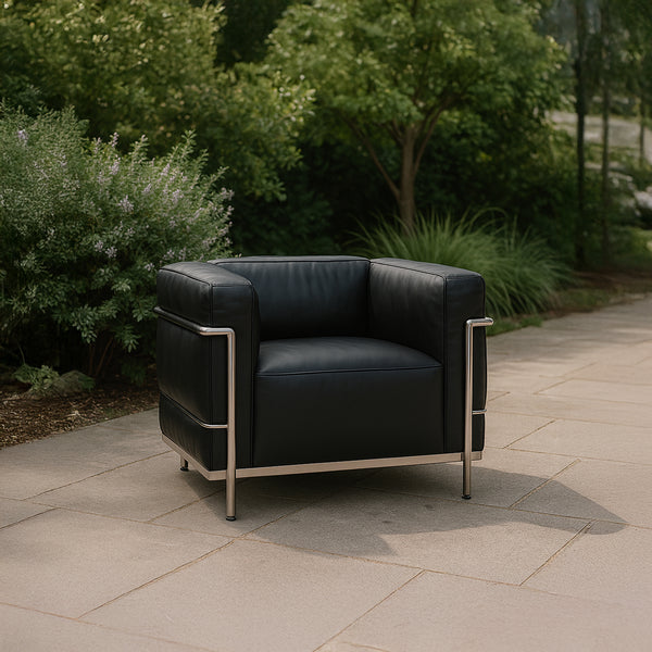 Modernist Grand Comfort Armchair – Genuine Leather &amp; Chrome Frame
