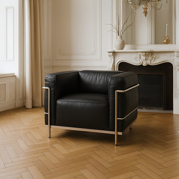 Modernist Grand Comfort Armchair – Genuine Leather &amp; Chrome Frame