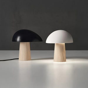 Scandinavian Mushroom Lamp – Natural Wood &amp; White or Black Shade