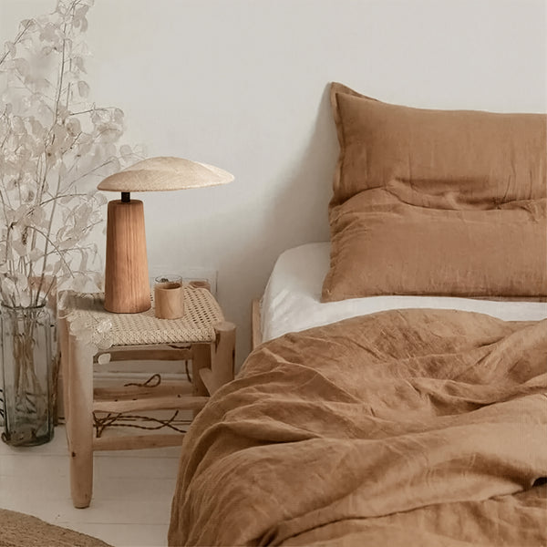 Natural Solid Wood Lamp – Organic Design with Linen Shade