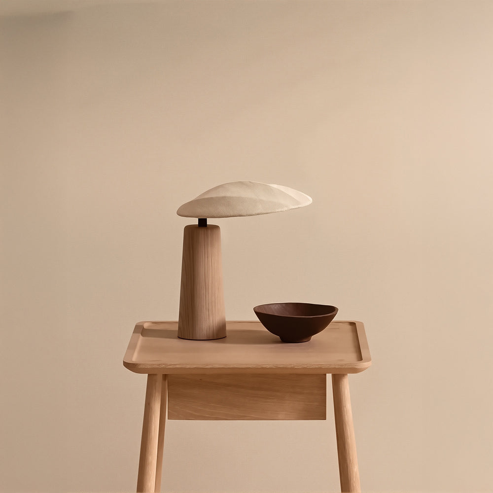 Natural Solid Wood Lamp – Organic Design with Linen Shade