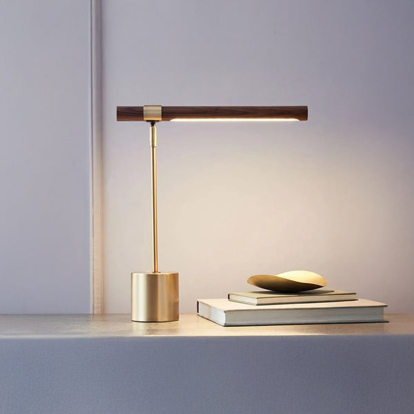 Golden Elegance Table Lamp – Wood &amp; Brushed Metal Design