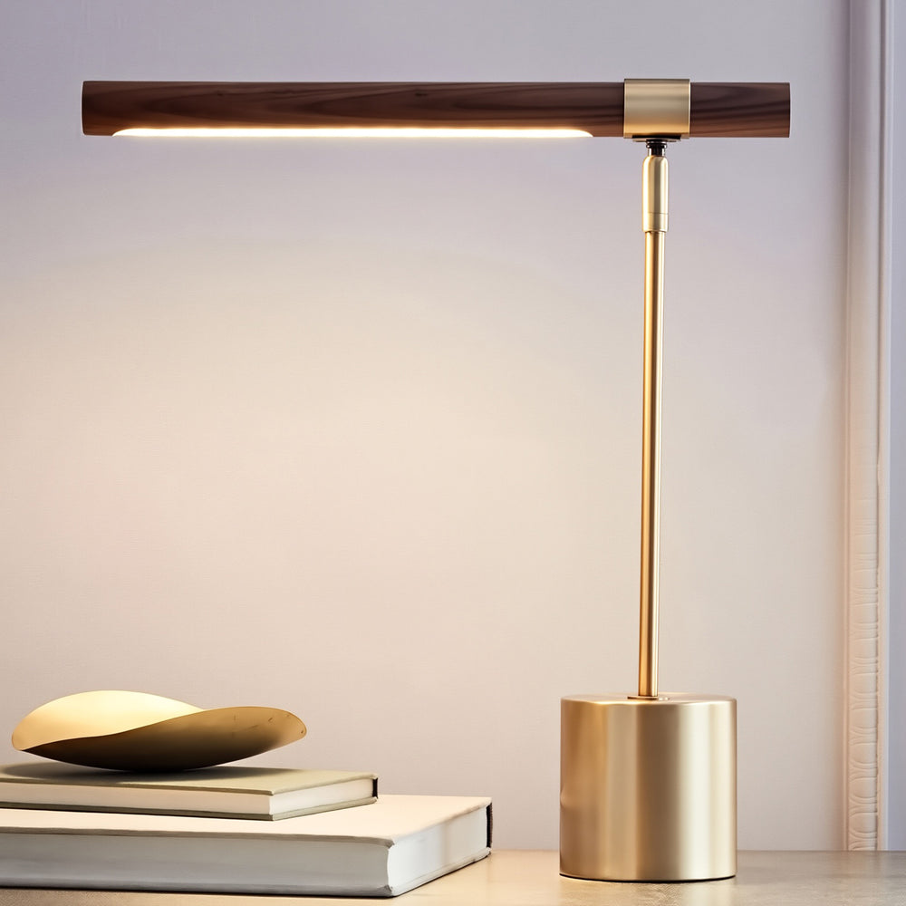 Golden Elegance Table Lamp – Wood &amp; Brushed Metal Design