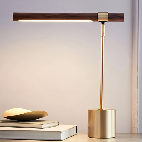 Golden Elegance Table Lamp – Wood &amp; Brushed Metal Design