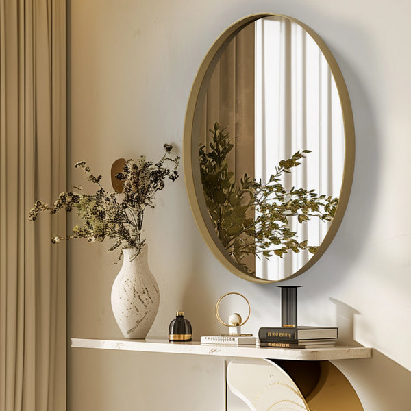 Miroir Décoratif Doré Oval avec Cadre en Métal.