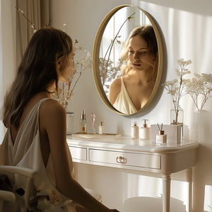 Miroir Décoratif Doré Oval avec Cadre en Métal.