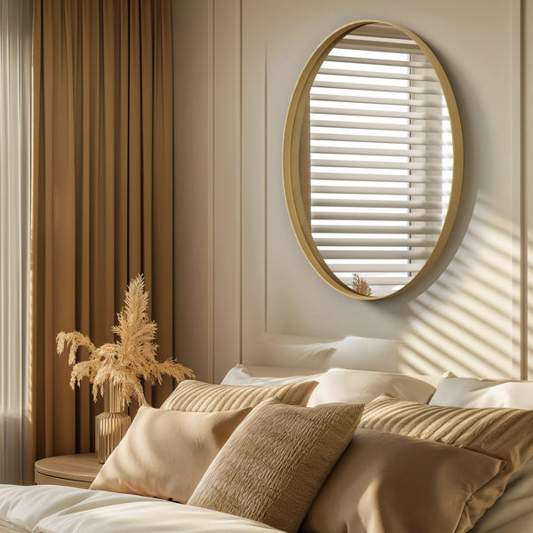 Miroir Décoratif Doré Oval avec Cadre en Métal.