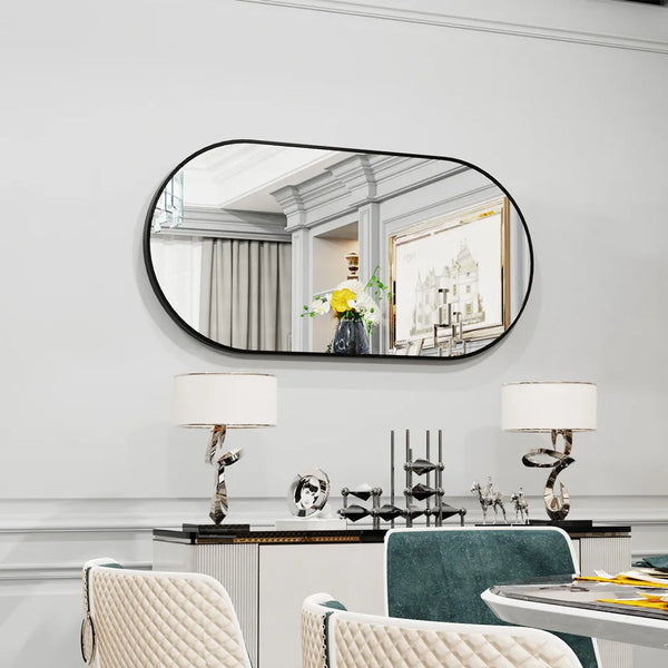 Miroir mural ovale noir.