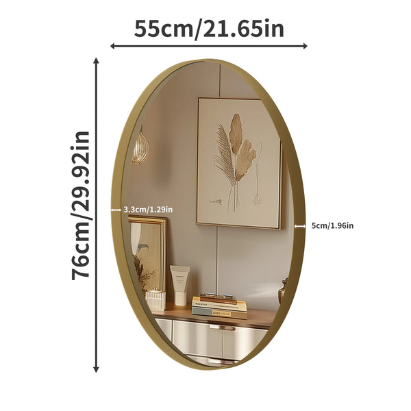 Miroir Décoratif Doré Oval avec Cadre en Métal.