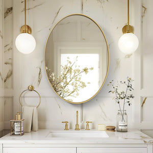 Miroir Décoratif Doré Oval avec Cadre en Métal.