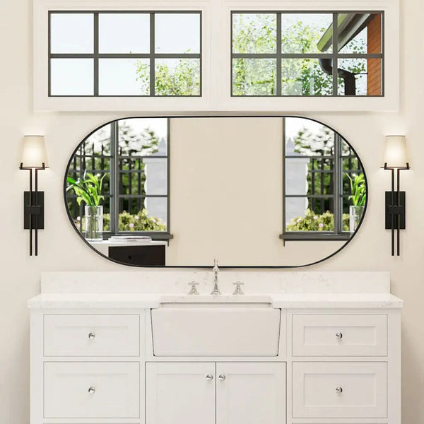 Miroir mural ovale noir.