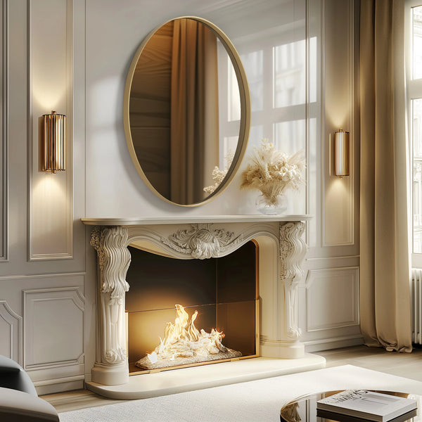Miroir Décoratif Doré Oval avec Cadre en Métal.