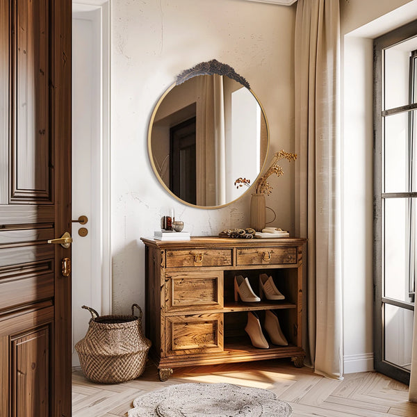 Miroir Décoratif en Laiton et Résine avec Cadre Métal - Style Baroque.