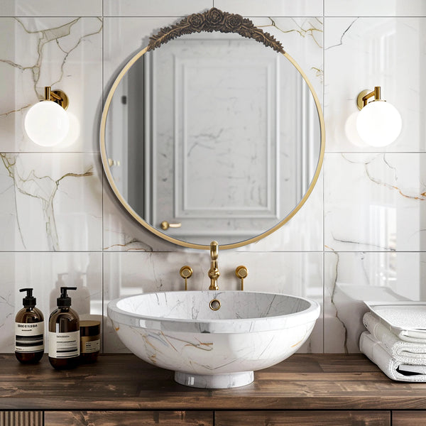 Miroir Décoratif en Laiton et Résine avec Cadre Métal - Style Baroque.
