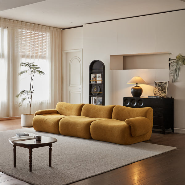 Sahara – Sculptural 3-Seater Sofa in Honey Sand Fabric