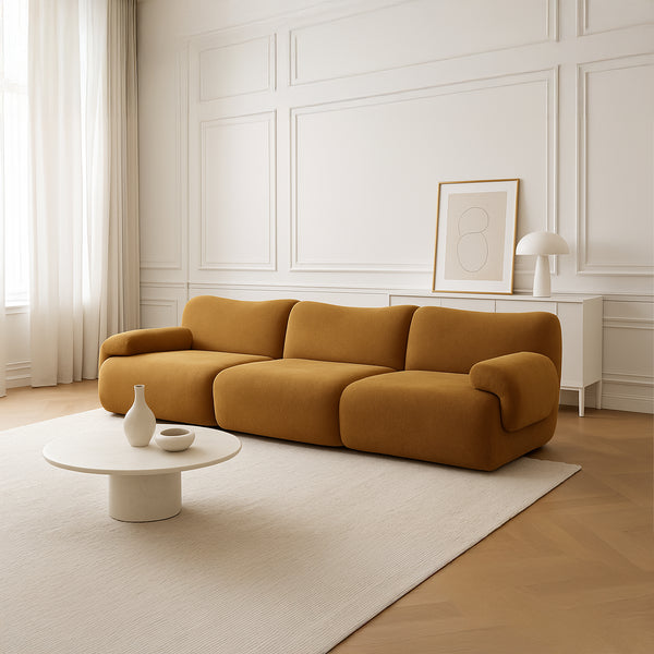 Sahara – Sculptural 3-Seater Sofa in Honey Sand Fabric