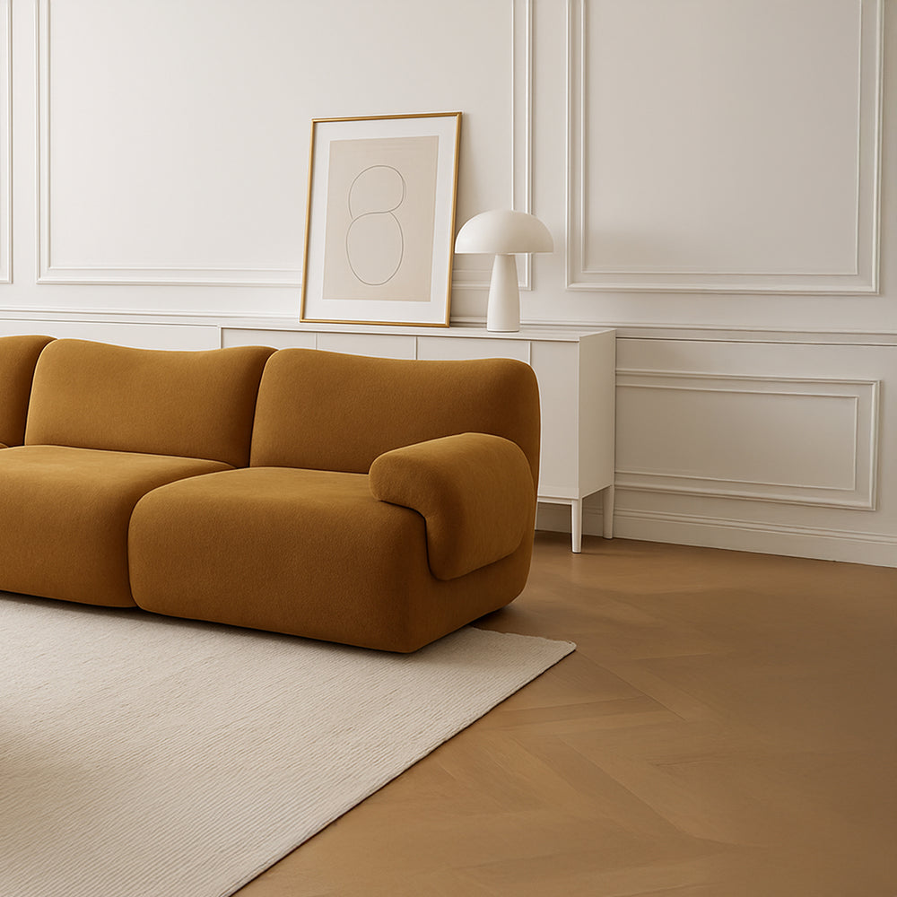 Sahara – Sculptural 3-Seater Sofa in Honey Sand Fabric