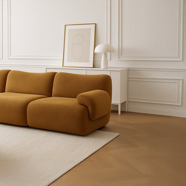 Sahara – Sculptural 3-Seater Sofa in Honey Sand Fabric