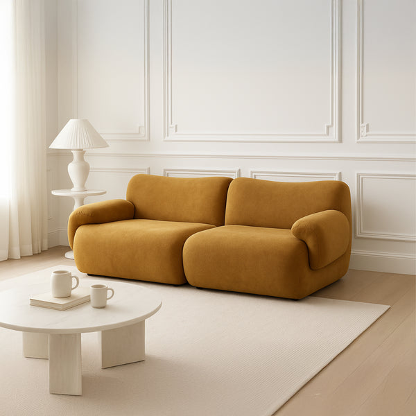 Sahara – Sculptural 2-Seater Sofa in Honey Sand Fabric