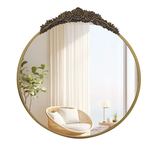 Miroir Décoratif en Laiton et Résine avec Cadre Métal - Style Baroque.