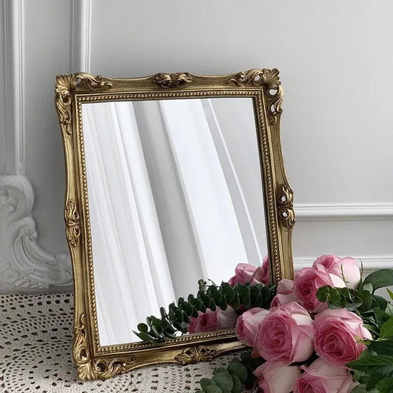 Miroir Grand Format en Résine Dorée - Style Vintage et Nordique.