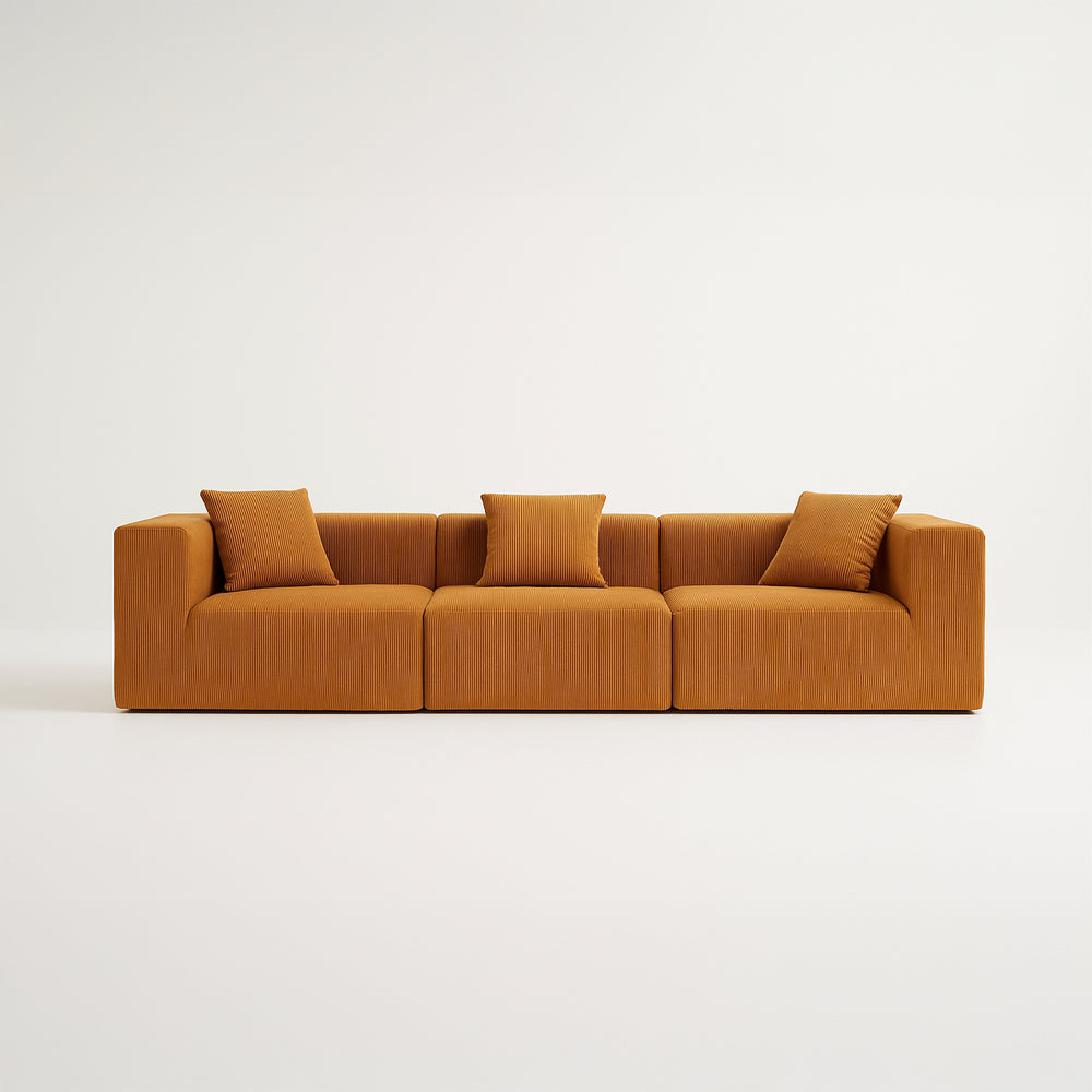 3-Seater Sofa – Sanded Corduroy &amp; Cubic Design