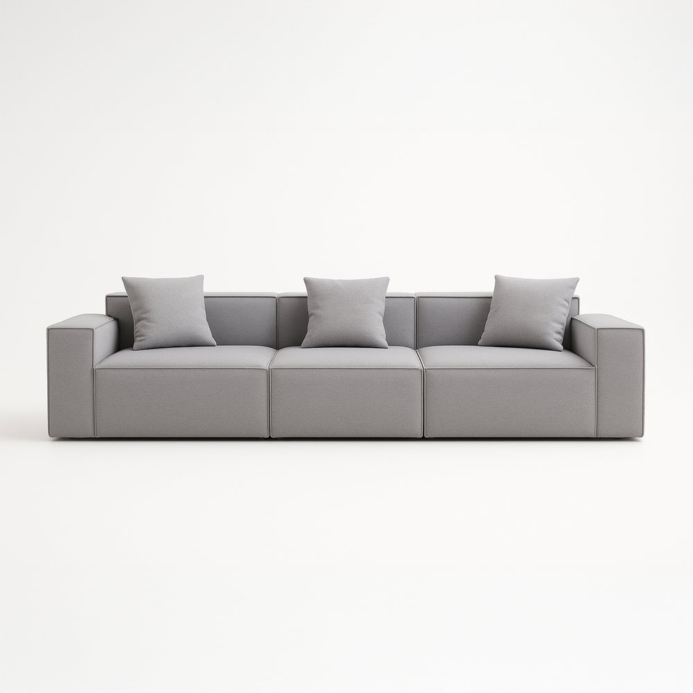 Modular 3-Seater Sofa in Grey Fabric – Cubic Design &amp; High-Density Comfort