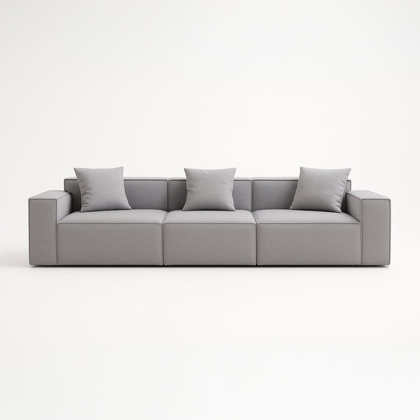 Modular 3-Seater Sofa in Grey Fabric – Cubic Design &amp; High-Density Comfort
