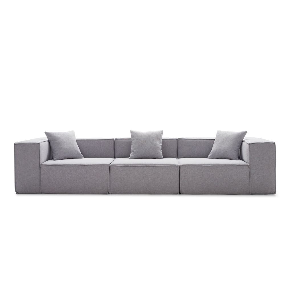 Modular 3-Seater Sofa in Grey Fabric – Cubic Design &amp; High-Density Comfort