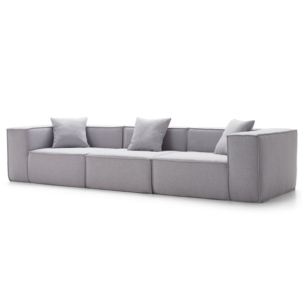 Modular 3-Seater Sofa in Grey Fabric – Cubic Design &amp; High-Density Comfort