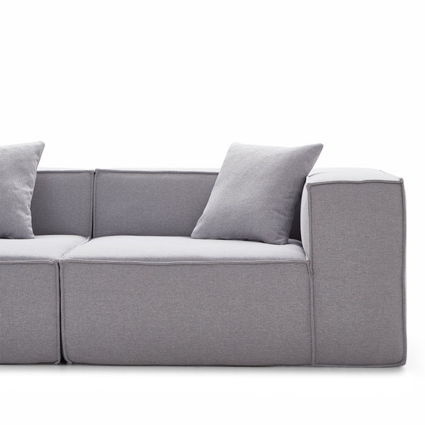 Modular 3-Seater Sofa in Grey Fabric – Cubic Design &amp; High-Density Comfort