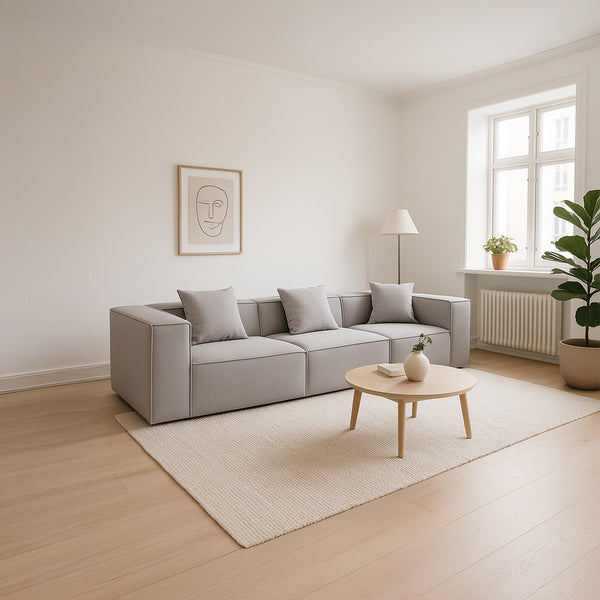 Modular 3-Seater Sofa in Grey Fabric – Cubic Design &amp; High-Density Comfort