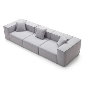 Modular 3-Seater Sofa in Grey Fabric – Cubic Design &amp; High-Density Comfort