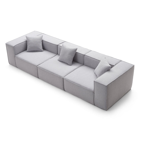 Modular 3-Seater Sofa in Grey Fabric – Cubic Design &amp; High-Density Comfort
