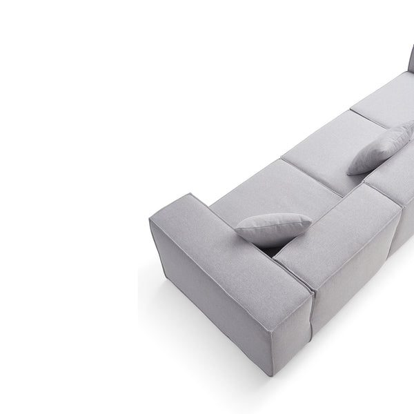 Modular 3-Seater Sofa in Grey Fabric – Cubic Design &amp; High-Density Comfort
