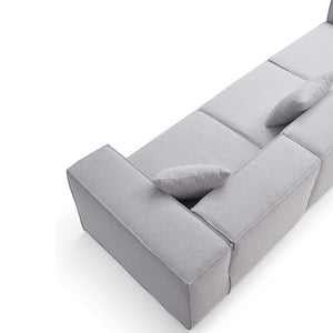 Modular 3-Seater Sofa in Grey Fabric – Cubic Design &amp; High-Density Comfort