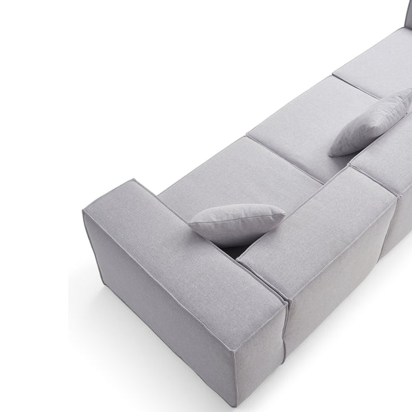 Modular 3-Seater Sofa in Grey Fabric – Cubic Design &amp; High-Density Comfort