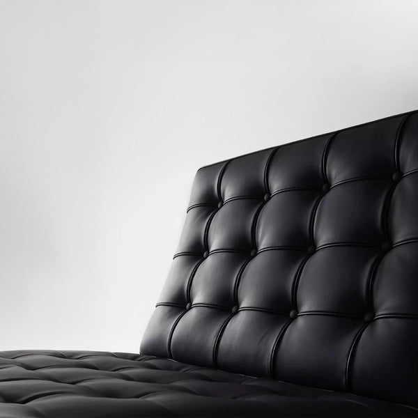 Lounge Chair &amp; Footstool – Black Genuine Leather &amp; Sculptural Chrome Frame