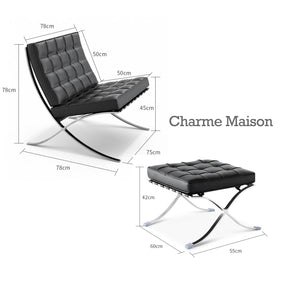 Lounge Chair &amp; Footstool – Black Genuine Leather &amp; Sculptural Chrome Frame