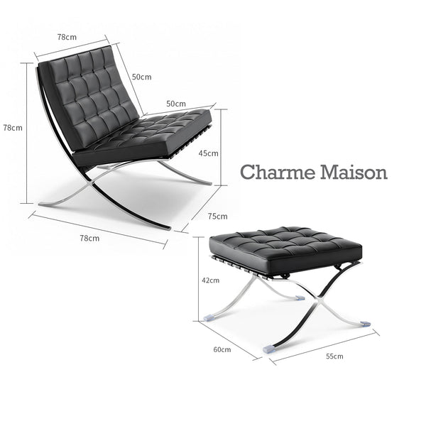 Lounge Chair &amp; Footstool – Black Genuine Leather &amp; Sculptural Chrome Frame