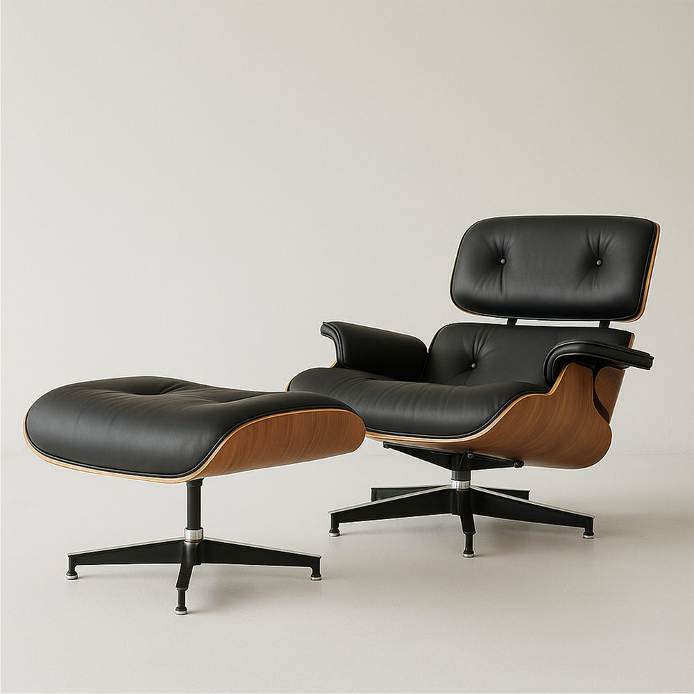 Lounge Chair &amp; Footstool Set – Elegant Leather Finish