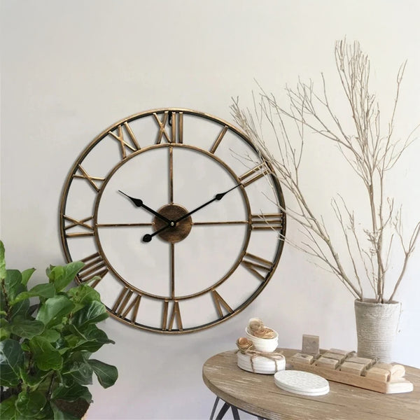 Wrought Iron Designer Wall Clock - Carved Roman Numerals 40 cm