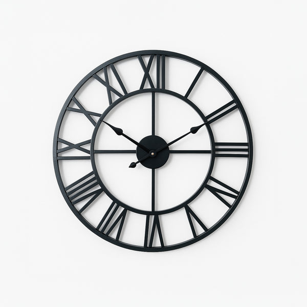 Wrought Iron Designer Wall Clock - Carved Roman Numerals 40 cm