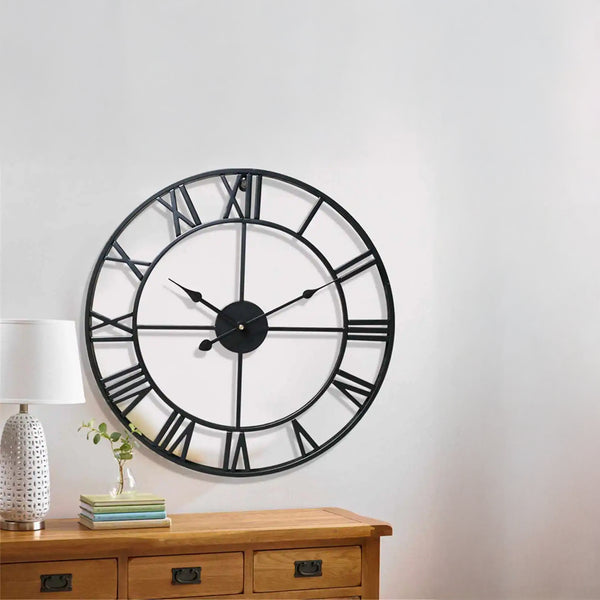 Wrought Iron Designer Wall Clock - Carved Roman Numerals 40 cm